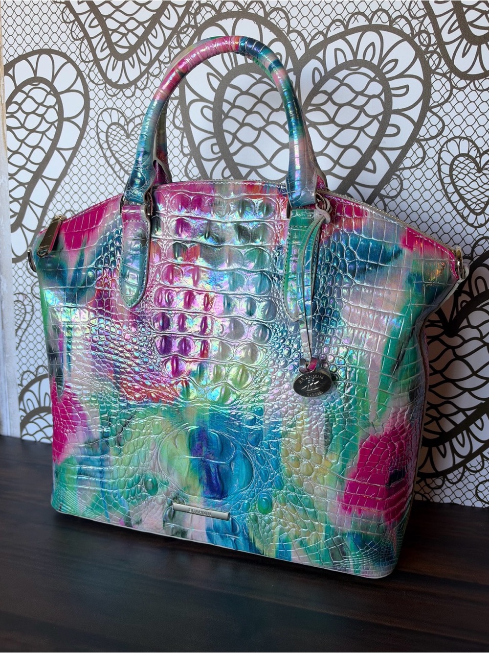 FIRM $ Brahmin Large Duxbury Melbourne IMPRESSION WATERCOLOR Satchel NWT - Picture 6 of 14